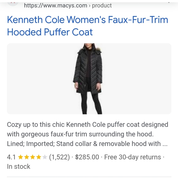 NWOT KENNETH COLE NY DOWN& FEATHERS Puffer JACKET w faux fur collar - Picture 13 of 15